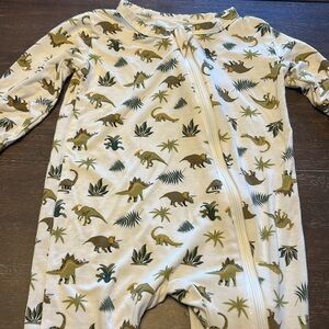 Hapiu Bamboo Green/White Dinosaur Zip-Front Footed Sleeper